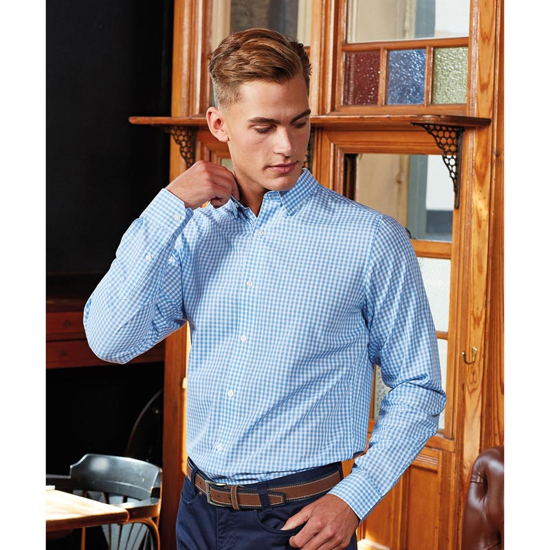 Maxton check long sleeve shirt - Light Blue/ White S